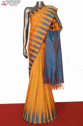 Thread Weave Contrast Handloom Soft Silk Saree-Slubs Weave